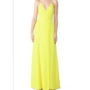 Jay Godfrey Neon Yellow Georgette Zipper Fully Lined High Slit Gown Dress Size 2